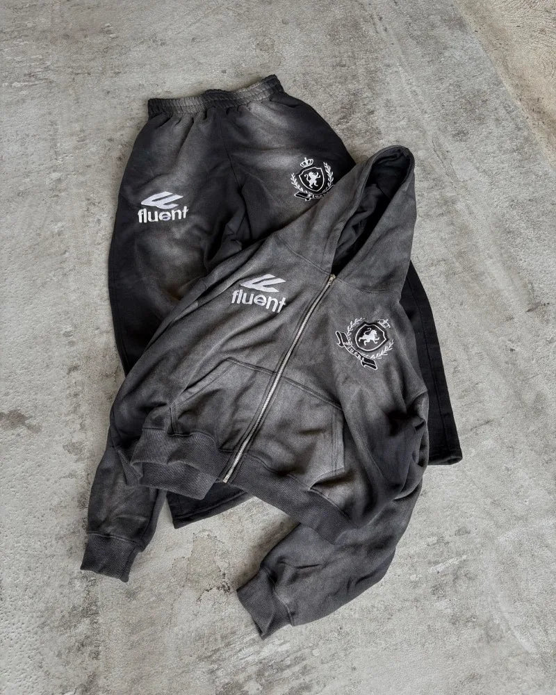 Y2K American retro fashion men sportswear alphabet embroidery zipper hoodie Harajuku street Goth loose couple women casual pants