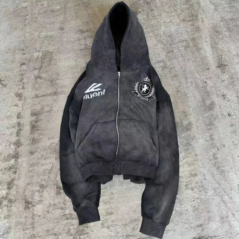 Y2K American retro fashion men sportswear alphabet embroidery zipper hoodie Harajuku street Goth loose couple women casual pants